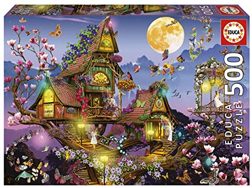 Educa - Puzzle da 500 pezzi per adulti e bambini | Casa delle fate | Misura: 48 x 34 cm. Include colla fix puzzle. Da 11 anni (19554)