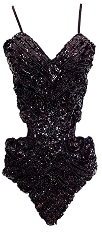 Grouptap Robe de danse latine à paillettes dos nu (sans jupe) pour femme Noir