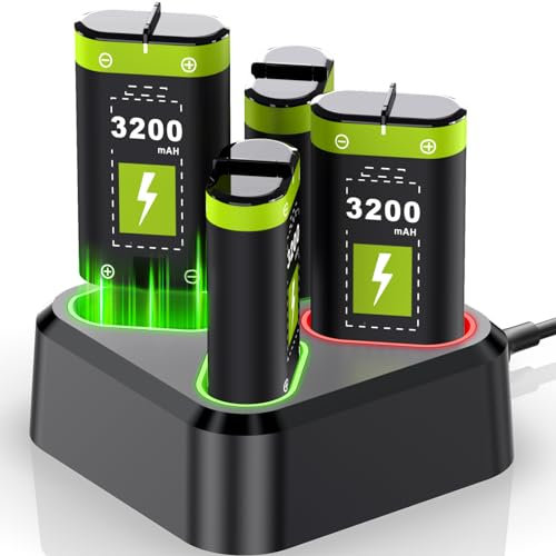 Paquete de 4 baterías para mando Xbox de 3200 mAh, compatible con Xbox Series X/Xbox Series S/Xbox One/Xbox One S/X/Elite, kit de batería recargable con estación y cable tipo C