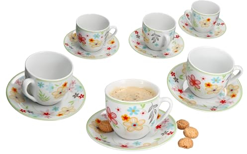 MamboCat Variante, service de tasses à café avec sous-tasses pour 6 personnes, ensemble en porcelaine colorée pour le petit-déjeuner et le café, 6 tasses à thé de 200 ml et sous-tasses, vaisselle pour