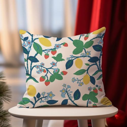 DecStic Funda de almohada de verano para jardín, cereza, limón, cítricos, para exteriores, temporada de fresas, funda de almohada impermeable para patio, tienda de campaña, sofá, 22 x 22 pulgadas