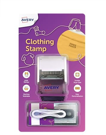 Avery Clothing Name Stamp – Customisable Clothing Stamp for Kids, School Uniforms & Nursery Clothes, Long-Lasting Ink for 1000+ Washable Markings, Works on Light & Dark Fabrics (CSTAMP)