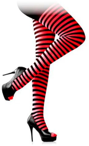 AC - Pantis con Rayas Color Rojo y Negro - 90% Poliéster y 10% Licra - Complemento para Disfraz Sexy, Carnaval, Halloween, Cosplay, Fiestas (Adulto - 165/180 cm)