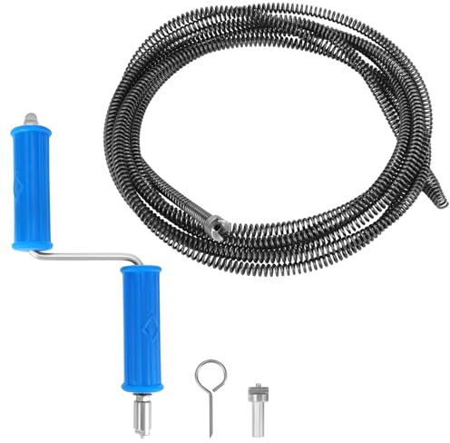QWORK® Desatascador Tuberias 5m, ø 10mm Muelle Desatascador Tuberias, Espiral Limpiador de Desagües, Muelle Desatascador Tuberias con Adaptador Eléctrico y Manual