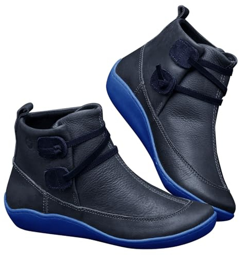 Stivali da equitazione da donna, eleganti, corti, imbottiti, impermeabili, in similpelle, per attività all'aria aperta, con fibbie, Blu, 41