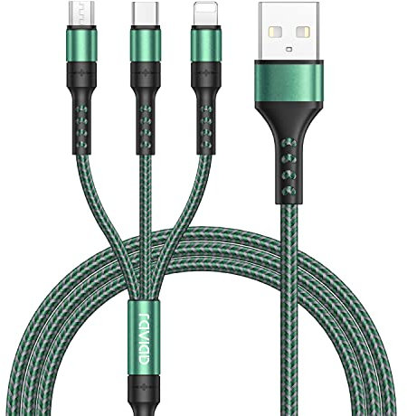 RAVIAD Câble Multi USB, 3 en 1 Câble Universel [2M] Multi USB Câble de Chargement en Nylon avec Micro USB Type C Lightning Câble pour iPhone, Samsung Galaxy, Huawei, Honor, OnePlus- Vert