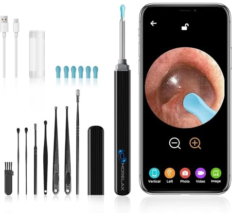 Ear Wax Removal,Ear Wax Cleaner with Camera,Earwax Removal Tool, with 8 Ears, Earwax Cleaning kit 1080P HD Otoscope - Ear Camera with 6 Ear Scoops - Otoscope Ear Pick for iOS and Android (Black)