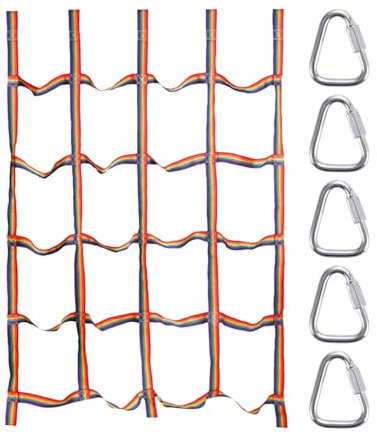 Climbing Frame Net For Kids, Nylon Climbing Cargo Webbing Net Rope Ladder For Outdoor Playset, 57 X 72.8 Inch Playground, Treehouse Obstacle Course Training Accessories With 5 Triangular Hooks