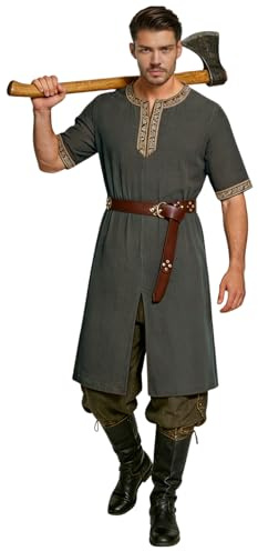 clasToonrain Tunica medievale da uomo con cintura da 195 cm, costume da rinascimento, vichingo e cavaliere, per Halloween, feste a tema, LARP, feste medievali e giochi di cavalieri (verde oliva, S)