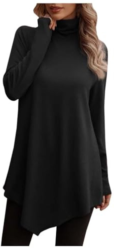 Tunique athlétique pour femme en tricot décontracté, coupe ample, tunique à col roulé tendance à porter avec des leggings, jolis t-shirts tendance de couleur unie pour l'été 2025, Noir , XL