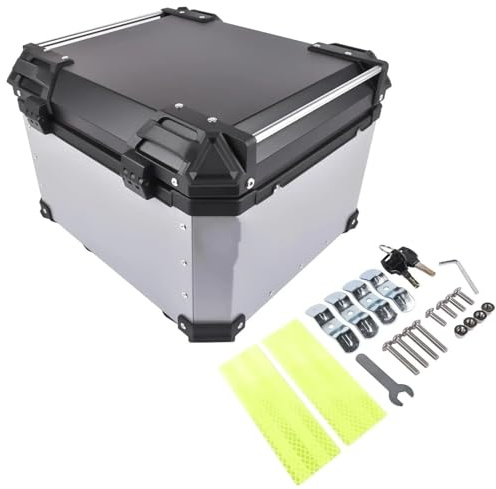 SWVYDC Caja de Cola Motocicleta Baúl Superior para Motocicleta AP03, Plateado, Impermeable, de Aluminio, 55L, con Cerradura de Seguridad Motocicleta Caja De Equipaje