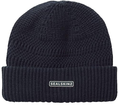 SEALSKINZ Gressenhall Waterproof Cold Weather Textured Stripe Roll Cuff Beanie Navy