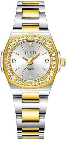 CIVO Orologio Donna Acciaio Piccolo: Oro e Argento Analogico Quarzo Impermeabile con Diamanti - Progettato per Polsi Sottili - Ideale per Ufficio e Affari