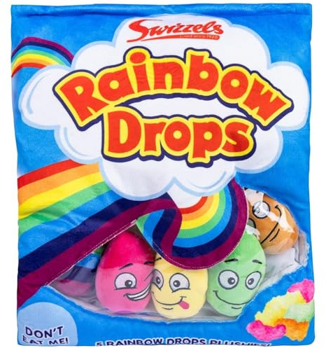 Quickdraw Supplies Swizzels Parma Violets Rainbow Drops Plush Toys Set of 5 Soft Sweet Plushies in Candy Style Bag Cute Cuddly Sweets Plush Kids Toy Gift Novelty Soft Toy Set (Rainbow Drops)