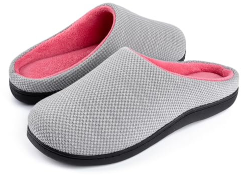 RockDove Women's Birdseye Knit Memory Foam Slipper, Size 5/6 UK Women, Gray and Pink