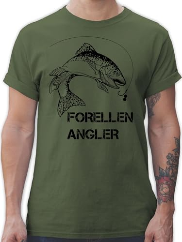 T-Shirt Herren - Angler Geschenke & Angeln Zubehör - Forellenangler - schwarz - XL - Army Grün - angelshirts Angel Fischer Tshirt angelbekleidung Fischerei Forelle Shirt angelshirt fischen
