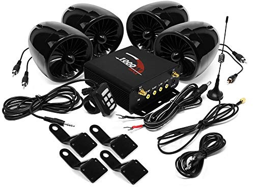 Aileap 1000W de la Motocicleta Amplificador 4 Impermeable Bluetooth Estéreo Auriculares Bluetooth Sistema de Audio AUX MP3 USB SD FM Radio para Harley Touring Crucero ATV UTV Scooter (Negro)
