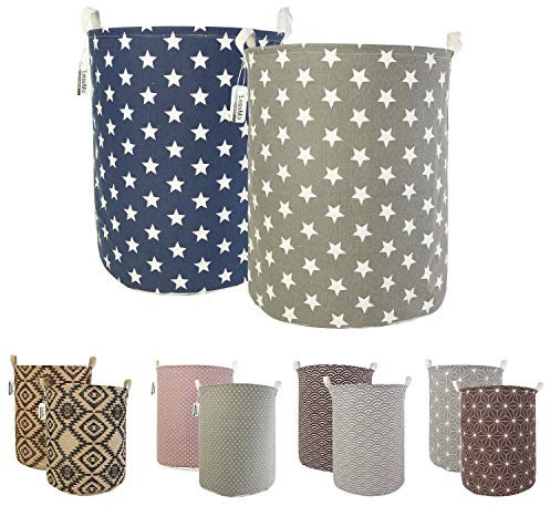 LessMo 2PCS 17.7 Clasificador de Almacenamiento de canastas de lavandería, cestos de lavandería Plegables, Ropa de algodón Redonda Impermeable (Estrella, 17.7)
