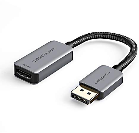 CableCreation Active DP zu HDMI Adapter HDR 4K @ 60Hz 2K @ 144Hz 1080P @ 144Hz, geflochtener DisplayPort 1.4 auf HDMI 2.0 Konverter (Stecker auf Buchse), unterstützt Eyefinity Multi-Display, Aluminium