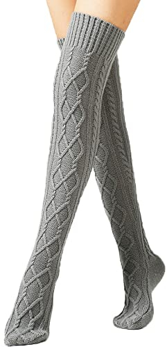 YAMEE Kniestrümpfe Overknee Winter Strick Strümpfe, Beinwärmer Gestrickt, Stiefelstrümpfe Legwarmers für Damen Beinstulpen 1 Paar