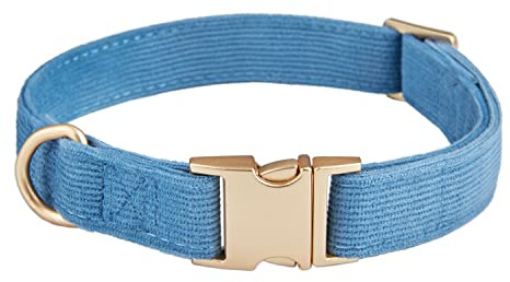 YUDOTE Collare per cani ultra morbido in velluto a coste di cotone naturale realizzato per cani di piccola taglia con pelle sensibile, blu-grigio
