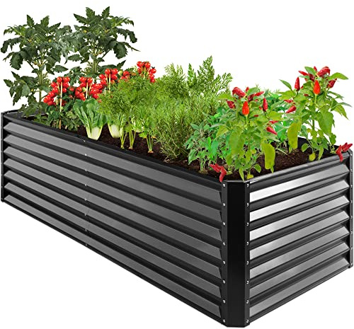 Best Choice Products 8x4x2ft Outdoor Metal Raised Garden Bed, Deep Root Planter Box for Vegetables, Herbs & Flowers, 478-Gallon Capacity, 100% Non Toxic Materials - Gray