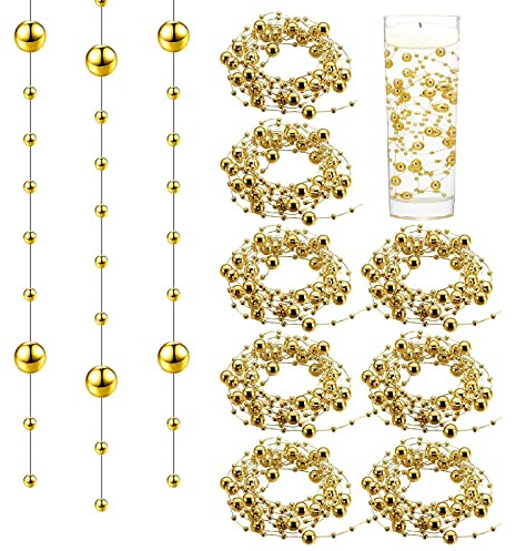 18 Pcs 120 CM Cuerdas de Perlas Artificiales para Velas Flotantes Relleno de Hilo de Perlas de Imitación para Jarrones la Decoración del Hogar y la Boda Tocados de Novia árbol de Navidad (Dorado)