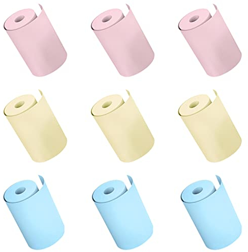 Houdao 9 Rollen Thermopapier 57mm x 30mm Selbstklebend, Peripage Papier Bunte Thermopapier Minidrucker Thermorollen für Mini Drucker PeriPage A6(Gelb, Rosa, Blau)