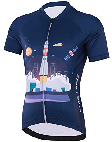 SXSHUN Kinder Jungen Radtrikot Set Mädchen Fahrrad Trikot Fahrradanzug Kurzarm Shirt&Radhose Radsport Anzug, Raketenmuster, 134-140