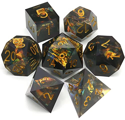 Haxtec Sharp Edge Würfel Set - Schwarz Harz Würfel für D&D & RPG Rollenspiel - Galaxy Mylar Würfel - Geschenk