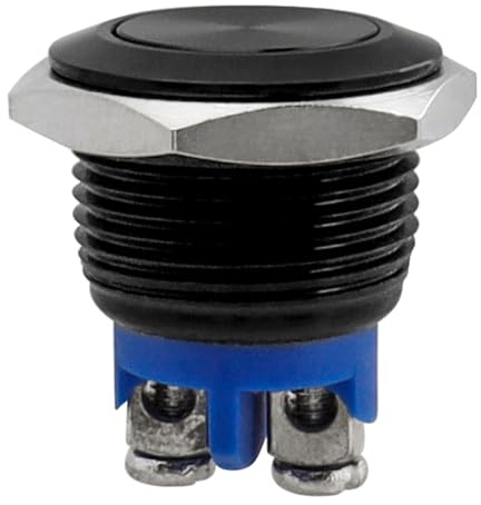 Bestgle Interrupteur à pression actuel 16 mm - Bornes à vis étanches en métal - Verrouillage momentané - Bouton poussoir - Interrupteur de voiture - Interrupteur marche/arrêt - Noir