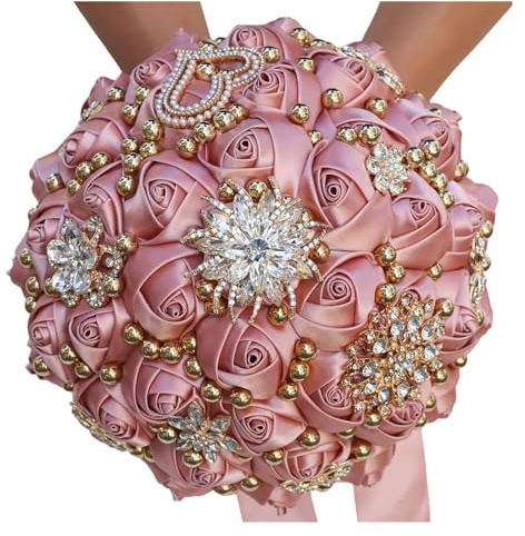 Ramo de Quinceañera de 8.26 Pulgadas en Satén Borgoña para Boda, Broche Hecho a Mano para Interiores y Exteriores (Color: Rosa)