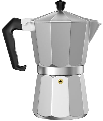 WinGluge Espressomaschine, Espressokocher für 6 Tassen, Moka-Kanne, Espressokanne, Kaffeemaschine, Camping Kaffeekocher, Silikondichtung, Sicherheitsventil, Aluminium, Silber, für Kaffeeliebhaber