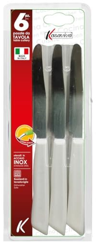 Kasaviva Coltelli da Tavola, Set di 6pz per Tavola, Lama in Acciaio Inox Bonomi, Manico Indeformabile (BIANCO, 1)