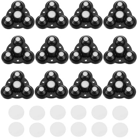 QUARKZMAN 12Pcs Mini Roulettes autocollantes, 2,48 x 2,48 Roulettes Pivotantes à 360° pour Petits Appareils de Rangement Poubelle - Perles en Nylon (Noir)