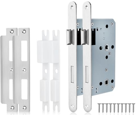 Bwintech 2 PCS níquel satinado cerradura de baño 7255 cerradura de embutir de acero inoxidable eurohole para puertas interiores y puertas de baño, cerradura reversible