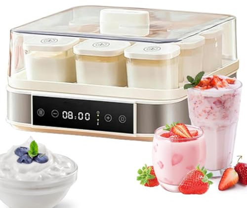 Yogurtera, Yogurtera Digital de 40 W con Control de Temperatura y Tiempo Ajustables, 9 Frascos de Vidrio de 170 ML, Yogurtera de Acero Inoxidable para Yogur Orgánico Casero, Quesero, Natto Maker