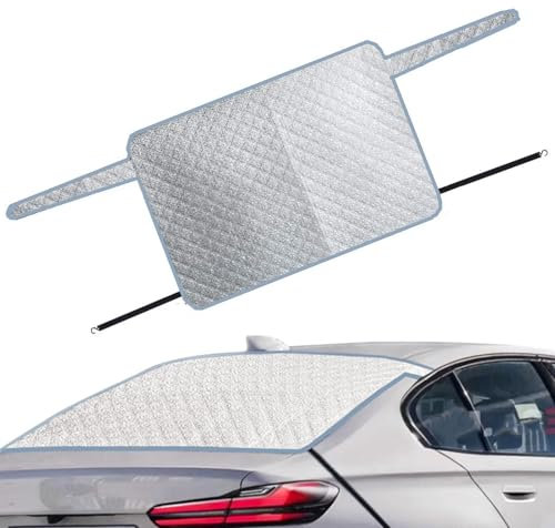 Copertura per parabrezza posteriore auto, copertura per parabrezza auto, copertura a 2 strati per tutte le condizioni atmosferiche, copertura antigelo per lunotto posteriore in alluminio con gancio e