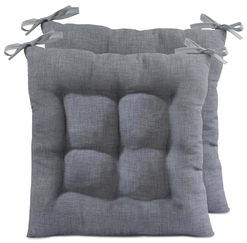 TIENDA EURASIA – Pack de 2 Cojines para Asiento de Exterior | 50% Algodón 50% Poliéster | Funda Tela Lavable | Cremallera | Relleno Fibra Acolchada | Cojines Exterior Jardin (Gris Claro, 60 x 60 cm)