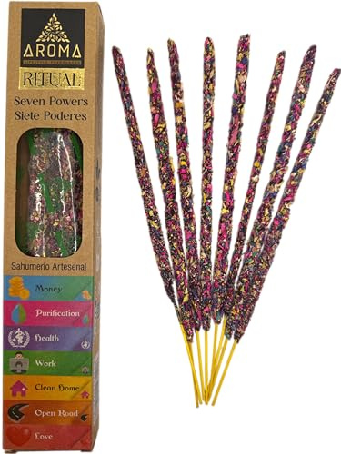 HOSTENATURA Incienso Orgánico Ritual 7 Poderes Aroma Incienso Artesanal - Cajita con 8 Barras de Incienso - 1 Hora duración