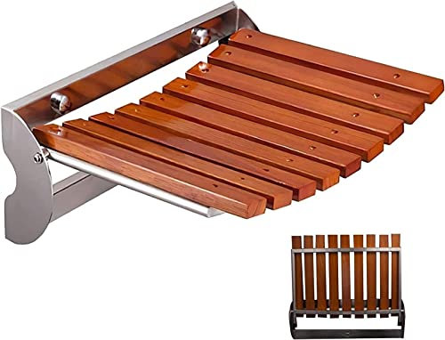 Sedile per Doccia Pieghevole, Sgabello da Bagno per disabili e Anziani, con Struttura in Legno e Acciaio, Sedile per Doccia a Parete (Colore: Marrone, Dimensioni: 376x137x303 mm) (Marrone 32