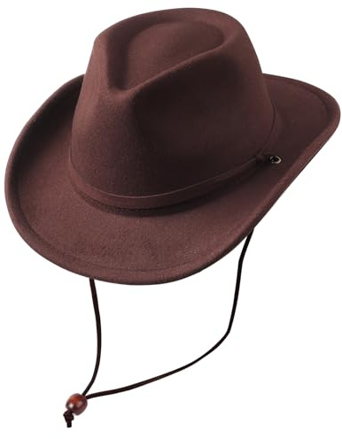 DRESHOW Sombrero Cowboy Niños Niñas Western Fedora Fieltro Hebilla de Cinturón Sombreros Retro Panamá con cordón de cuerda Unisex Enrollado Gorras para Niños 3-8 Años