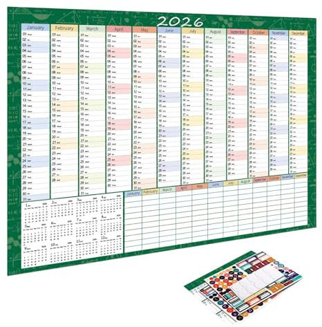 Calendario da Parete 2026 - Follow-up per la pianificazione degli obiettivi | Calendario per tutto l'anno progettato per il montaggio a parete, per studenti adulti insegnanti adolescenti soggiorno