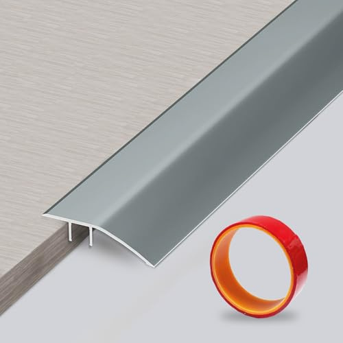Yunlaishaocer Perfil de Transición de Aluminio para Suelos,0,9m x 43mm Moldura de Transición para Suelos con Cinta Adhesiva Larga,Puente la Altura Entre 5-12mm para Baldosas Laminados(Gris)
