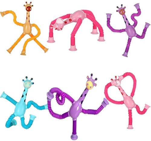 6pz Giocattolo Giraffa Telescopica con Ventosa - Gioco Anti-Stress Educativo per Bambini di 2 3 4 5 6 Anni, Giochi Sensoriali Autismo, Tubi Pop Sensoriali e Apprendimento Creativo