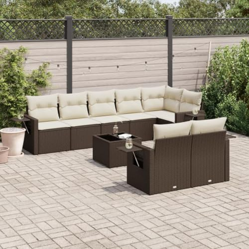 JHQHSM Set di 9 divani da giardino con cuscino, marrone, in polyrattan, design modulare con vano portaoggetti e sacchetto impermeabile, ripiani pieghevoli, rivestimenti rimovibili, resistenti alle