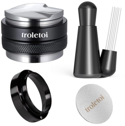 51 mm Espresso Tillbehör Set, 2-i-1 Tamper, Kaffedistributör, WDT Tool | Baristatillbehör, Doseringstratt och Puck Screen, kompatibla med De’Longhi espressomaskiner och 51 mm portafilter