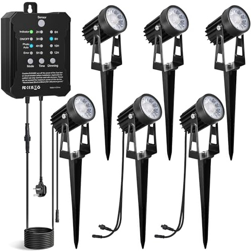 MALORY Garden Lights Mains Powered, 16.5M, 6-in-1 Outdoor LED Spotlight with Transformer, 2700K Warm White, IP65 Waterproof Garden Spike Lights Pathway Lighting for Lawn, Yard, Driveway