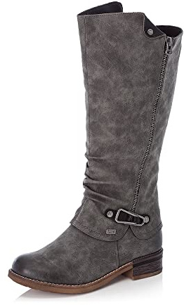 Rieker Femme Bottes 94652, Dame Bottes d'hiver,Hydrofuge,riekerTEX,Bottes d'hiver,Bottes à Tige Longue,fourré,Gris (Grau / 45),41 EU / 7.5 UK