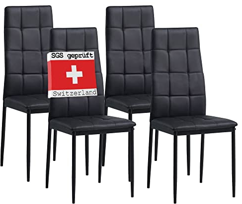 Albatros Esszimmerstühle 4er Set Rimini, Schwarz - Edles Italienisches Design, Kunstleder-Bezug, bequemer Polsterstuhl - Moderner Küchenstuhl, Stuhl Esszimmer oder Esstisch Stuhl